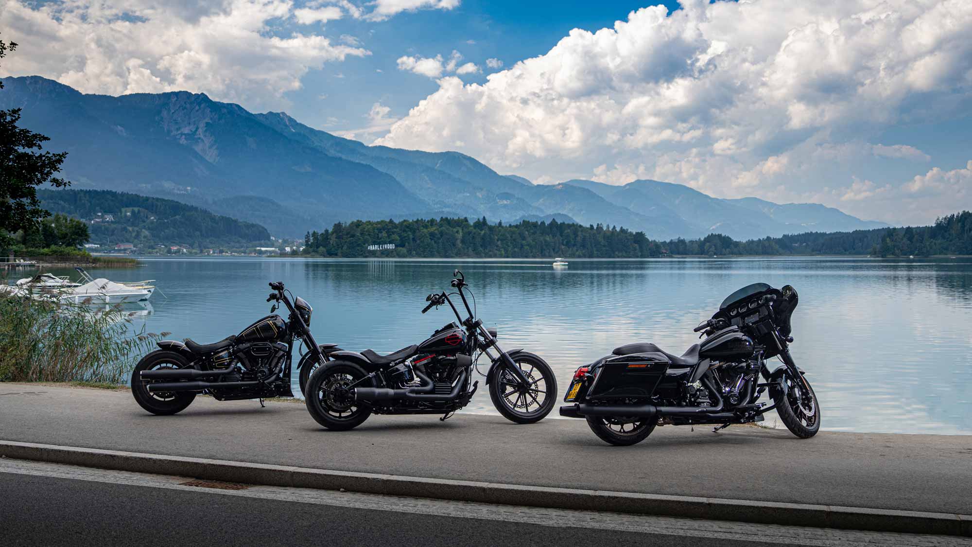 Bikes by a lake.
