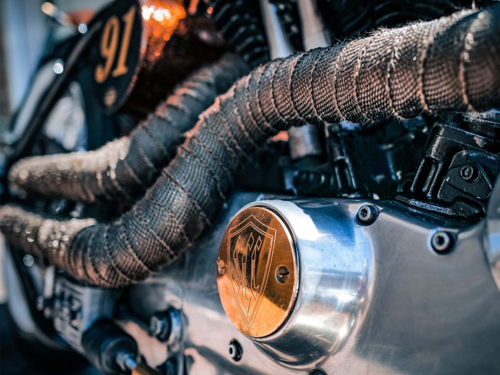 A close-up of a Harley-Davidson engine