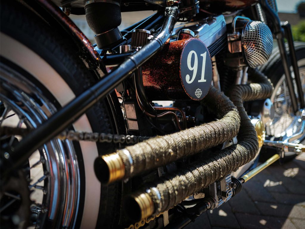 A close-up of a Harley-Davidson exhaust