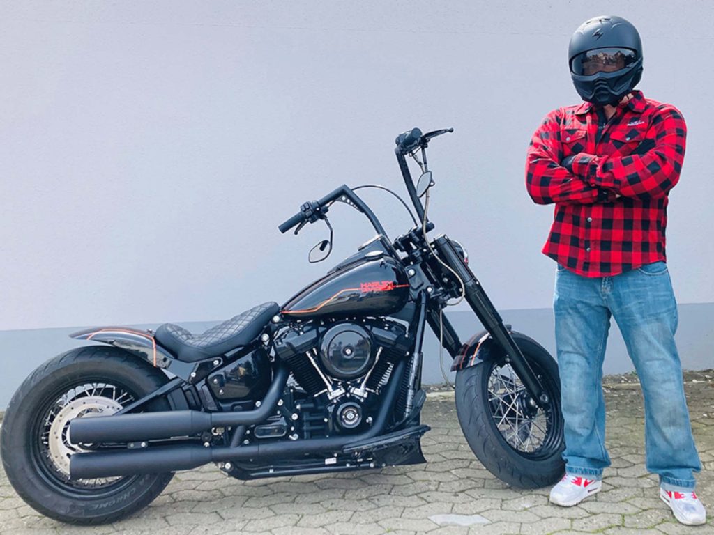 Christian Tausch with a Harley-Davidson in Germany