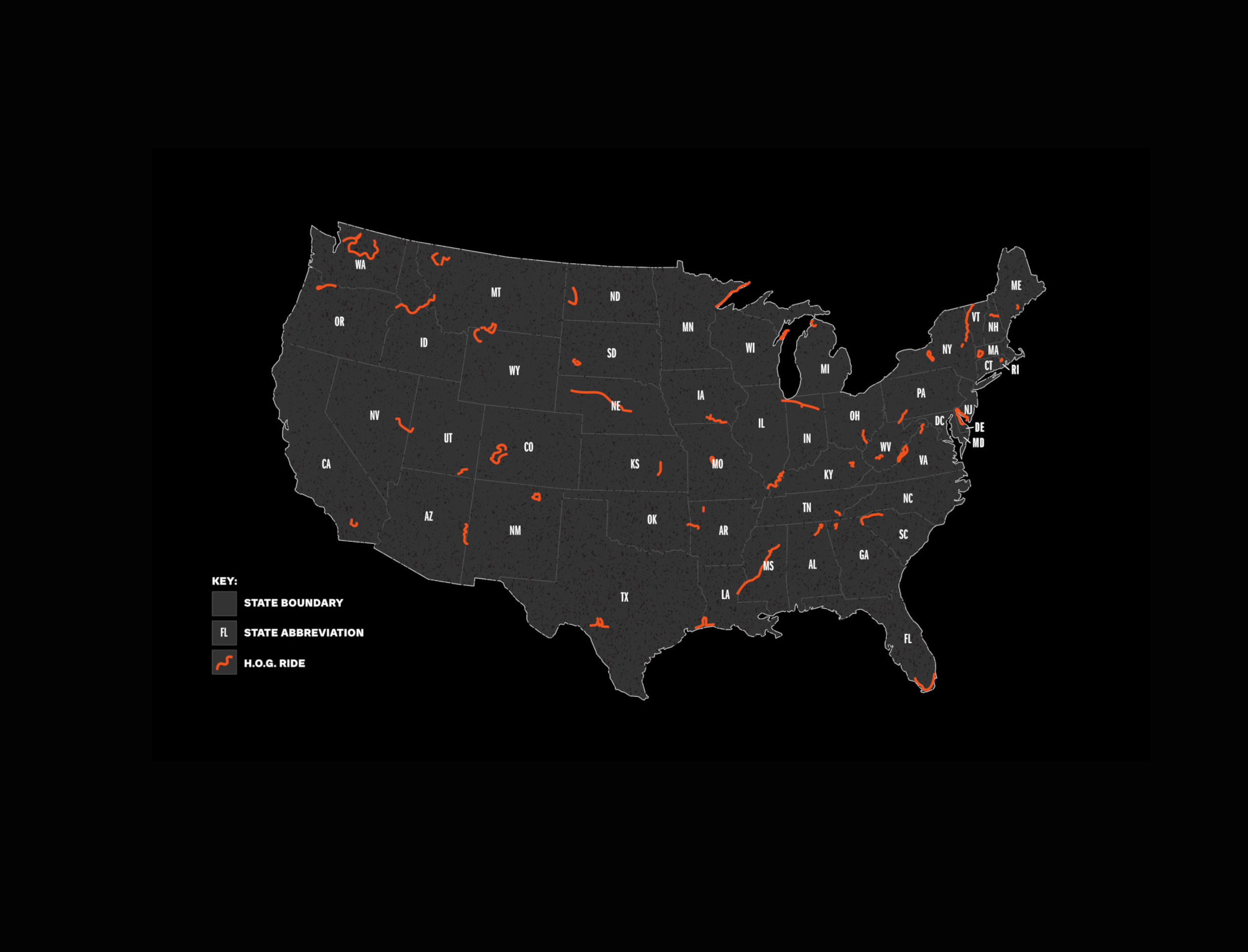 Map for 50 Rides, One Nation